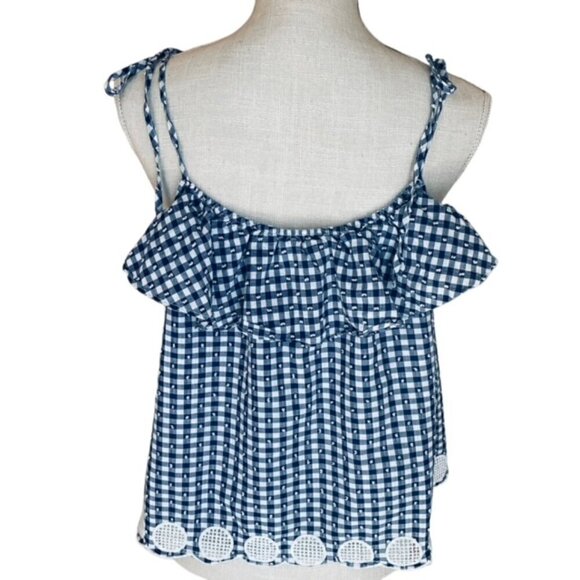 J. CREW Tie-Shoulder Gingham Ruffle Eyelet Top - Size 14 - Picture 2 of 5